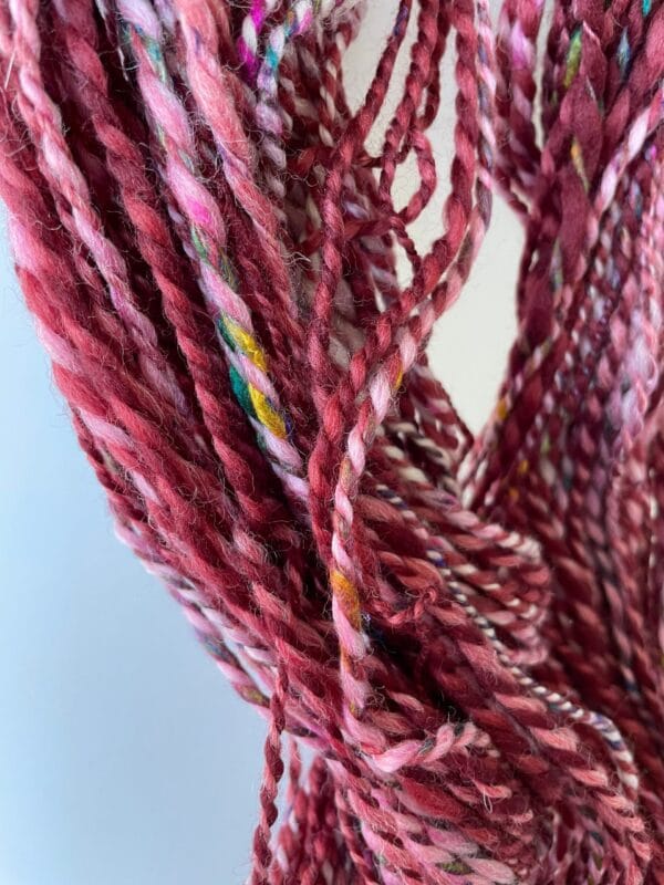 Hand spun yarn chunky weight. Merino, Alpaca and sari silk.