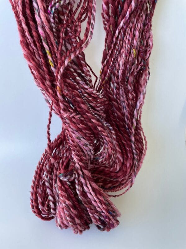 Hand spun yarn chunky weight. Merino, Alpaca and sari silk.