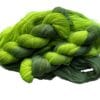 Soft, hand dyed, lace weight yarn. Superwash, non-mulesed Merino and bamboo. Pooling avacado green with fluorescent chartreuse stripes.