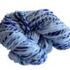 Hand spun yarn, fauxcashmere, bio nylon and sari silk in Delft blue colors.