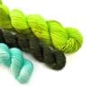 Hand dyed superwash superfine Merino and nylon fingering weight yarn sock set. ‘La fée verte’