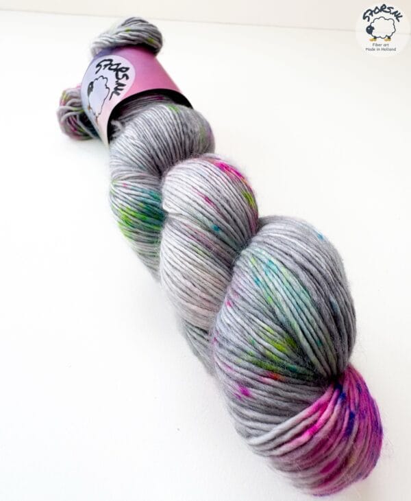 08d258ca-54c9-4e8c-B8af-4c0b0f2e1f43 Gray with Neon Speckles - Hand-Dyed Merino Single Ply Yarn