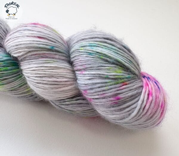 22f26b6b-8ab6-4a7b-84d3-240920a32bf9 Gray with Neon Speckles - Hand-Dyed Merino Single Ply Yarn