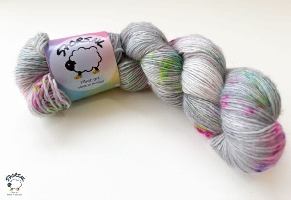 5f419d4f-3c69-47fb-A9c0-Dfea666924e8 Gray with Neon Speckles - Hand-Dyed Merino Single Ply Yarn